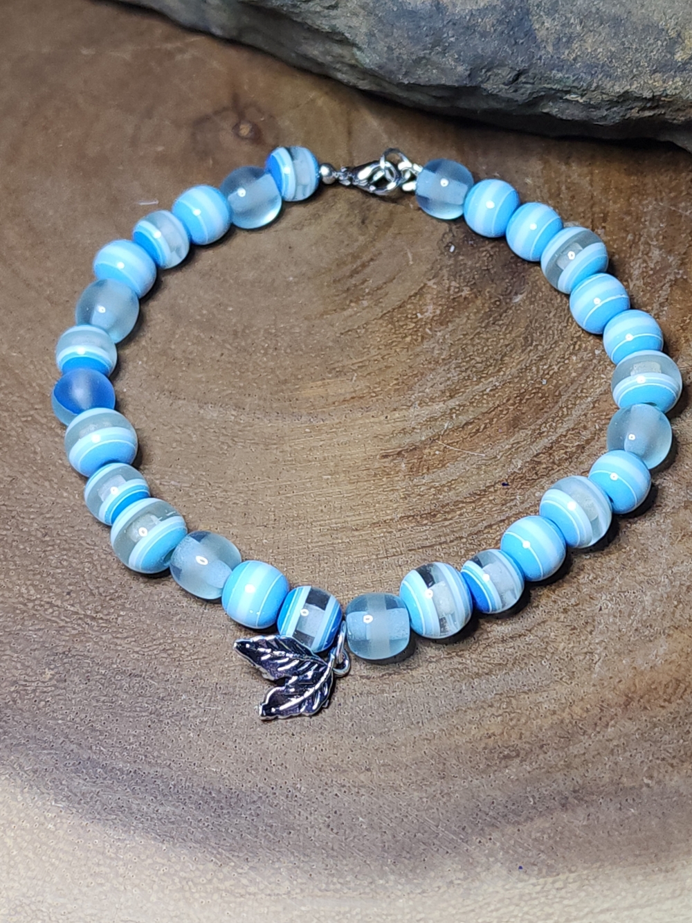 11. Blue Beaded Leaf Charm Bracelet - Women Jewelry